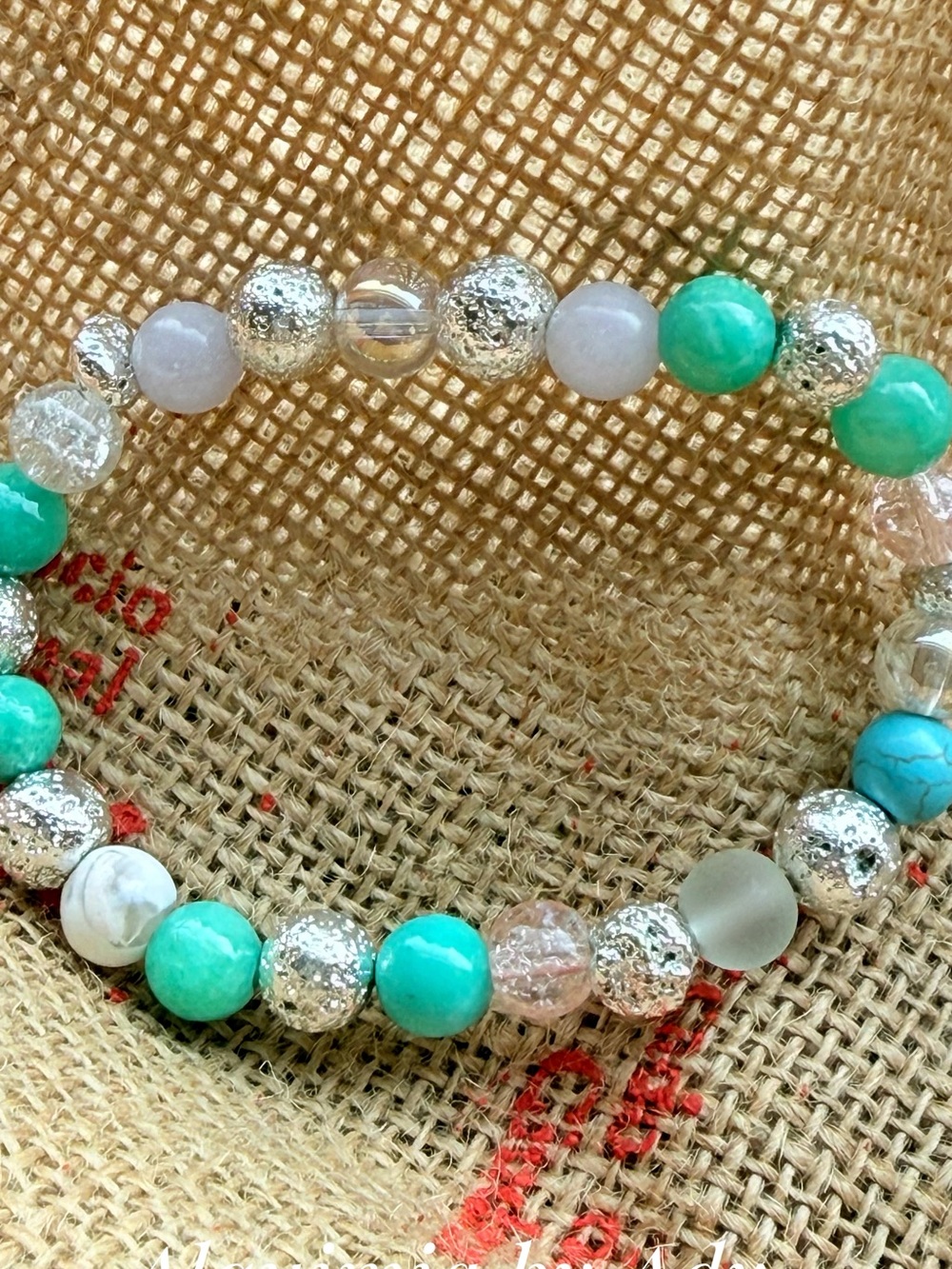 Gemstones Turquoise, Mint & Silver Bead Stretch Bracelet